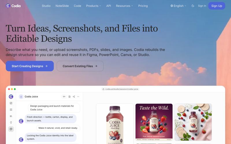 Codia website clone example