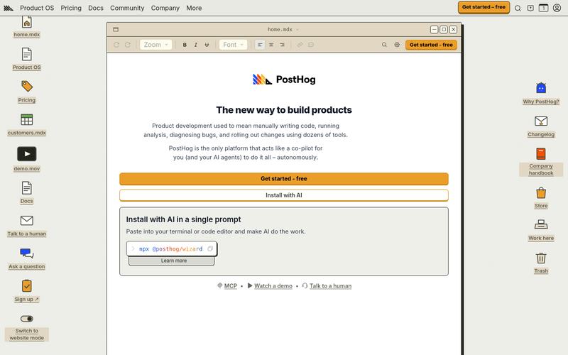 A cloned and rebranded PostHog site