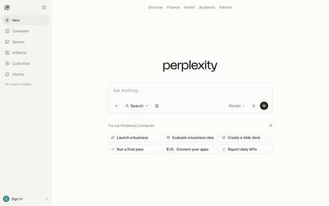 Perplexity homepage