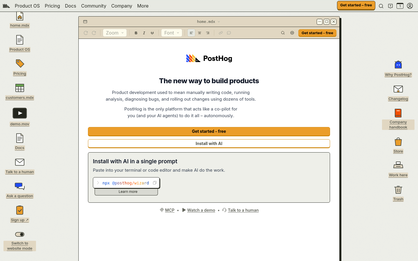 由 Clonesite 重建的 posthog.com
